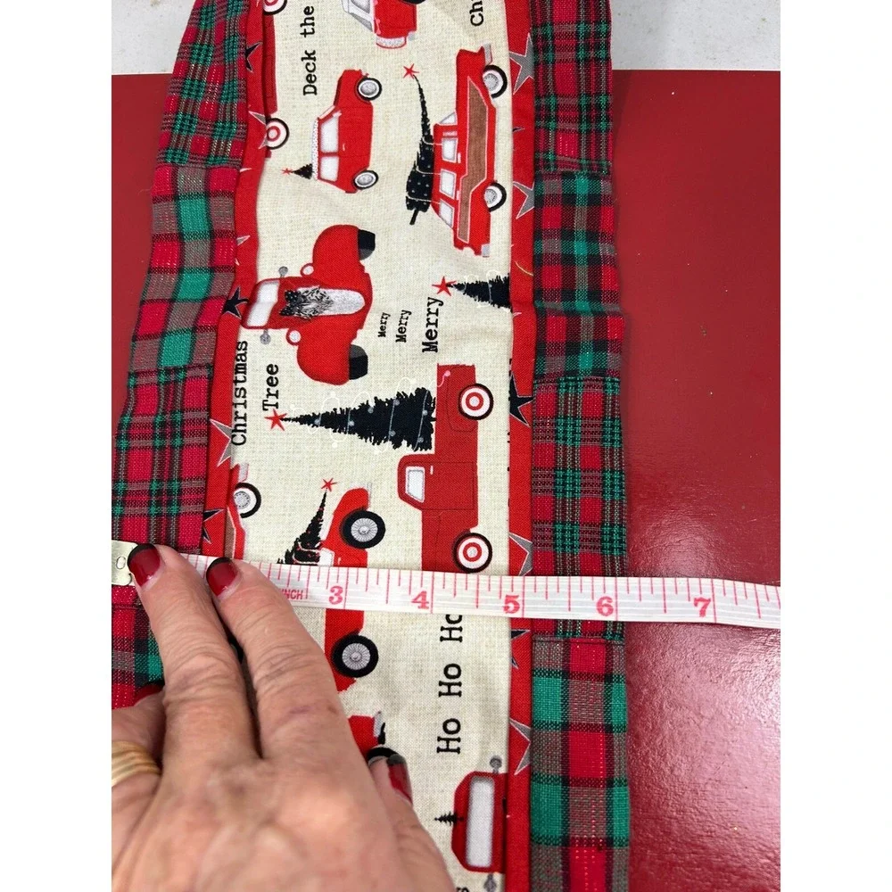 Small Table Runner & Tree Cookie Cutter Christmas Plaid Truck Santa Van Wagon